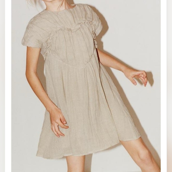 Zara Other - Zara Tan Smocked Mini Dress with Bib Collar